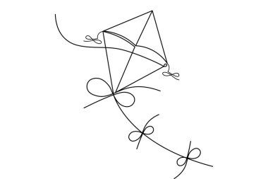 Uçurtma, beyaz arka planda uçan sicim minimalist anahatlı sürekli bir çizgi çizer.