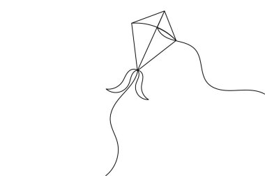 Uçurtma, beyaz arka planda uçan sicim minimalist anahatlı sürekli bir çizgi çizer.