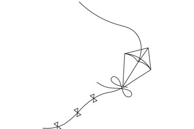 Uçurtma, beyaz arka planda uçan sicim minimalist anahatlı sürekli bir çizgi çizer.