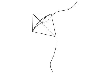 Uçurtma, beyaz arka planda uçan sicim minimalist anahatlı sürekli bir çizgi çizer.