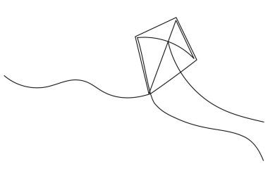 Uçurtma, beyaz arka planda uçan sicim minimalist anahatlı sürekli bir çizgi çizer.