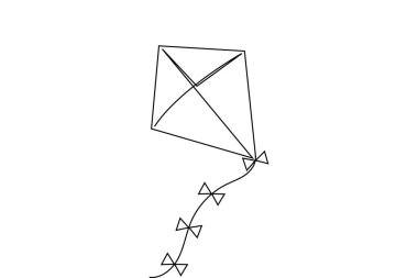 Uçurtma, beyaz arka planda uçan sicim minimalist anahatlı sürekli bir çizgi çizer.