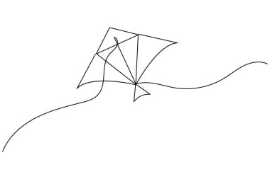 Uçurtma, beyaz arka planda uçan sicim minimalist anahatlı sürekli bir çizgi çizer.