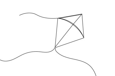 Uçurtma, beyaz arka planda uçan sicim minimalist anahatlı sürekli bir çizgi çizer.