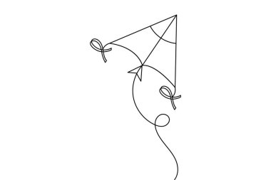 Uçurtma, beyaz arka planda uçan sicim minimalist anahatlı sürekli bir çizgi çizer.