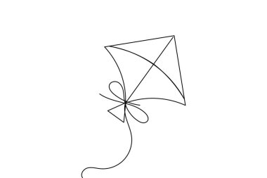 Uçurtma, beyaz arka planda uçan sicim minimalist anahatlı sürekli bir çizgi çizer.