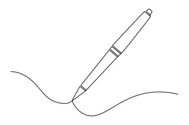 Tükenmez kalem minimalist tarzda beyaz üzerine izole edilmiş bir çizgi çiziyor.