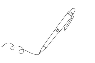 Tükenmez kalem minimalist tarzda beyaz üzerine izole edilmiş bir çizgi çiziyor.