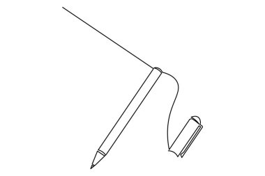 Ball pen continuous one line drawing in minimalist style isolated on white
