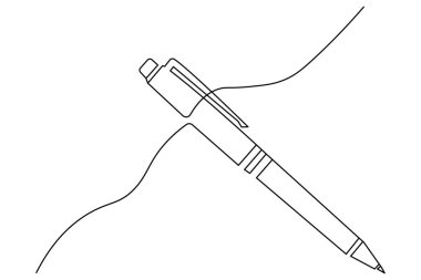 Tükenmez kalem minimalist tarzda beyaz üzerine izole edilmiş bir çizgi çiziyor.