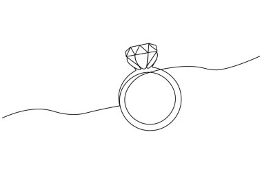 Minimalist bir nikah ve pırlantalı nişan yüzüğü çizimi. Aşk ve evlilik kavramları için beyaz arkaplanda izole edilmiş zarif mücevher çizimi.
