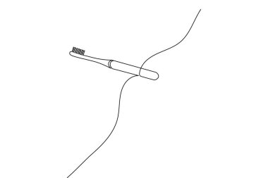 Diş fırçasının minimalist bir çizimi, diş hijyeni ve günlük ağız bakımını sembolize ediyor. Beyaz arkaplanda modern vektör illüstrasyonu.