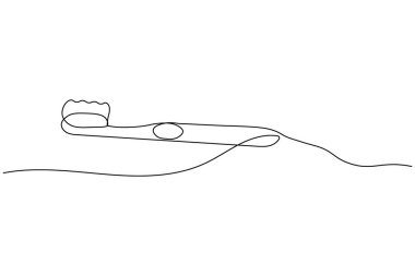 Diş fırçasının beyaz arka planda minimalist bir çizimi modern vektör tarzında diş sağlığı ve ağız sağlığı tasarımı için mükemmeldir.