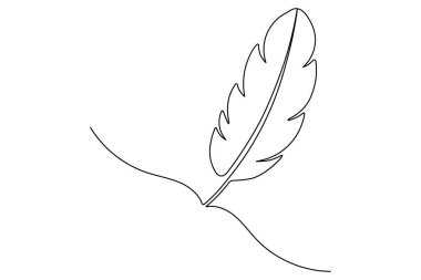 Bir kuş tüyü minimalist sürekli çizgi çizimi, zarif logo tasarımları, modern duvar sanatı ve temiz beyaz arka planda durağan dekorasyon için mükemmel..