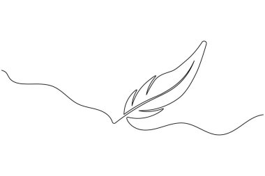 Minimalist kuş tüyü sürekli bir çizgi çizer. Modern estetik tasarım projeleri için temiz beyaz arkaplan üzerine zarif siyah çizgi çizimi.