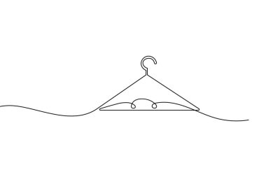 Moda, çamaşır veya perakende markalaşma ve tasarım projeleri için mükemmel, beyaz arka planda asılı bir elbise minimalist bir tek satır çizimi.