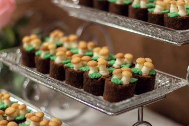 Lezzetli ve güzel servis edilmiş hamur işleri yakından. Tabakta kurabiye. Güzel tatlı atıştırmalıklar