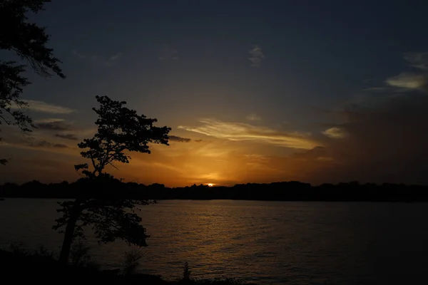 Sunset Lake Twilight River Beautiful Sunset Sky — Stock Photo, Image