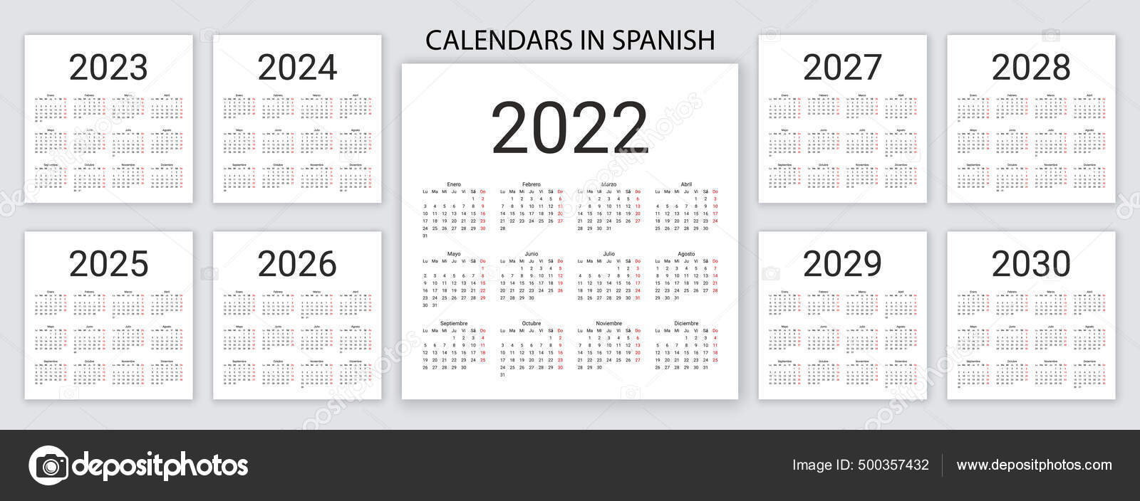 Calendrier Espagnol 2022 2023 2024 2025 2026 2027 2028 2029 image vectorielle par maradaisy