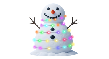 Işıkları ve kardan adamı olan bir yılbaşı ağacı.