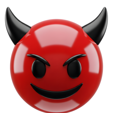 Siyah boynuzlu kırmızı bir şeytanın 3 boyutlu resmi..
