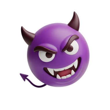 Mor boynuzları olan cadılar bayramı mor şeytanı ve diş vektör tasarımı izole edilmiş illüstrasyon