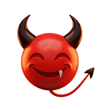 Gülümseyen ve boynuzlu kırmızı şeytan. vektör çizgi film karakteri