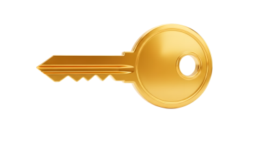 Anahtarlı altın anahtar. Beyaz arka planda izole edilmiş. 3d illüstrasyon