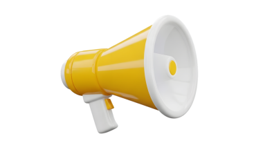 Beyaz arka planda megafon. 3d illüstrasyon