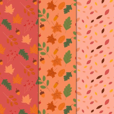 Elle çizilmiş sonbahar yaprakları pürüzsüz desen, renkli sonbahar vektör dizisi.