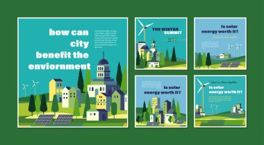 Çevre ve yeşil enerji kavramı kentsel manzara sosyal medya şablonu