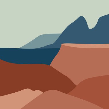 Minimalist, soyut manzara çizimi çağdaş bir sanat tarzında, doğayla el çizimi.