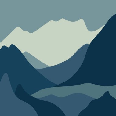 Minimalist, soyut bir manzara çizimi çağdaş bir sanat tarzında, doğa manzarasıyla mavi tonlarda çizilmiş.