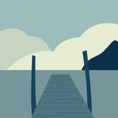 Minimalist, soyut bir manzara çizimi çağdaş bir sanat tarzında, doğa manzarasıyla mavi tonlarda çizilmiş.