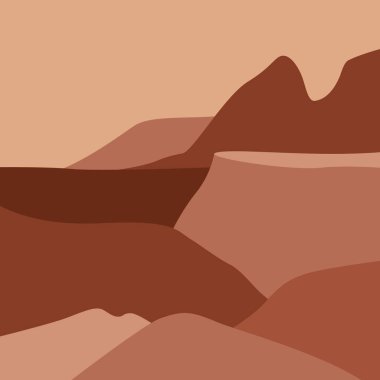 Minimalist, soyut bir manzara çizimi çağdaş bir sanat tarzında, doğa manzarası ile birlikte terracotta tonlarında.