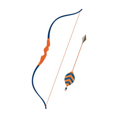 Beyaz arkaplanda yay ve ok izole edilmiş, monokrom tarzı, kamp vites çizimi