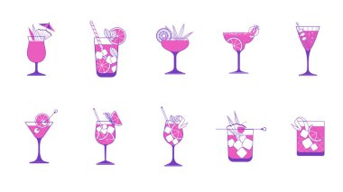 Gözlüklü Kokteyller Koleksiyonu, Vektör Resimleri.