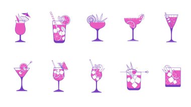 Gözlüklü Kokteyller Koleksiyonu, Vektör Resimleri.