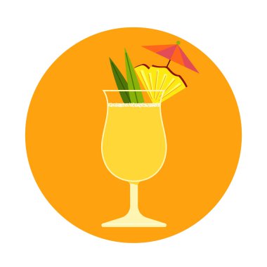 Bardaktaki pina colada kokteylinin minimalist dekoratif bir çizimi.