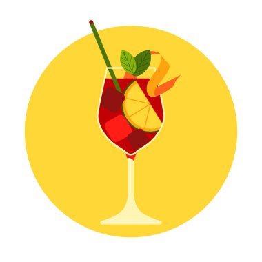 Sangria kokteylinin bir dakika içinde bir vektör çizimi.