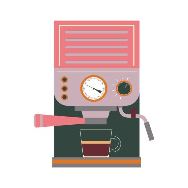 Beyaz arka planda izole kahve makinesi, kahve saati modern minimalist dekorasyon vektörü illüstrasyonu
