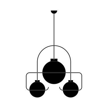 İskandinav tarzı iç dekorasyon ve mobilyaların monokrom vektör çizimi