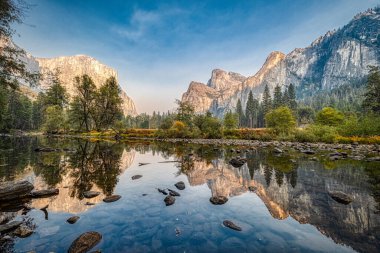 Sunset, Yosemite Valley Mountains, Merced River, Reflections, Yosemite National Park, California clipart