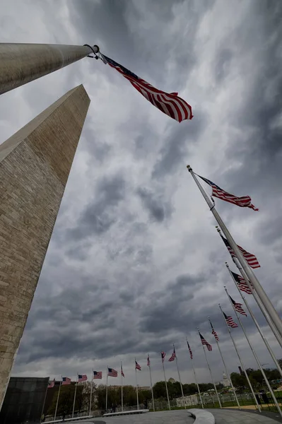 記念碑Rotunda Flags Flag Capitle Building Washington Cherry Blows Cloudy Sky — ストック写真