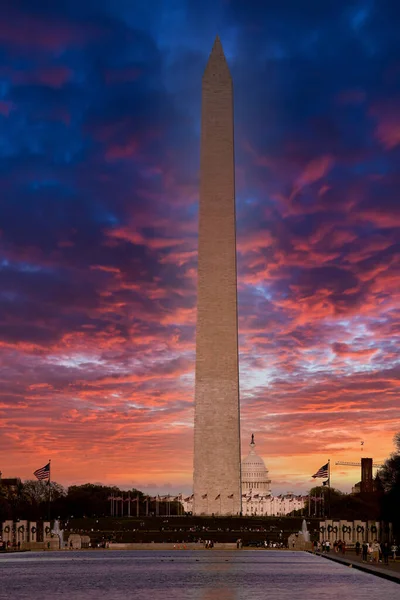 Mall Area Lincoln Memorial Wwii Memorial Sunset Cherry Blossoms Washington — Stock fotografie