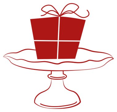 Noel kompozisyonu bir hediye ve kırmızı renkli bayramlık pasta standı ile birlikte sanat karalama tarzında. Vektör çizimi. Kart, poster, olay dekoru, ürün tasarımı, web için mükemmel