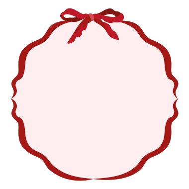 Kırmızı kurdeleli el yapımı dekoratif çerçeve, bir yay, şenlik tasarım şablonu. Vektör çizimi. Kart, pankart, menü, düğün veya parti tasarımı için mükemmel