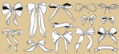 El çizimi dekoratif fiyonklar ayrıntılı grafik çizimleri, tüm elementler izole edilmiş. Vektör çizimi. Ürün tasarımı, web, tekstil veya kartlar için mükemmel