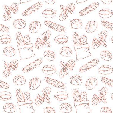 Fırın markalaştırma, paketleme ve modern sanat tarzında arka planlar için ekmek somunlarından elde çizilmiş pürüzsüz desen. Vektör illüstrasyonu.