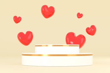 Kırmızı kalpli ve altın kalpli sevgililer günü arkaplanı. Sevgililer Günü konsepti. 3d illüstrasyon